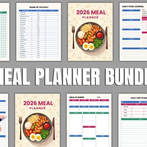 Weekly Meal Planner Printable, Meal Prep Journal, Grocery List Template, Editable Kitchen Planner PDF