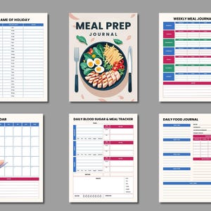 Weekly Meal Prep Planner Printable, Food Log Journal, Grocery List Template, Editable Meal Organizer PDF