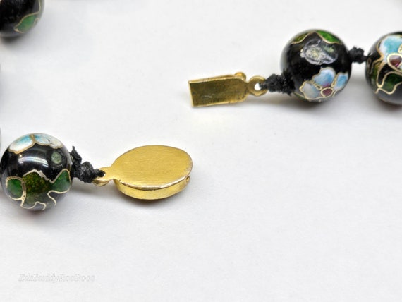 Vintage Cloisonne Necklace, Black Beaded Floral C… - image 9
