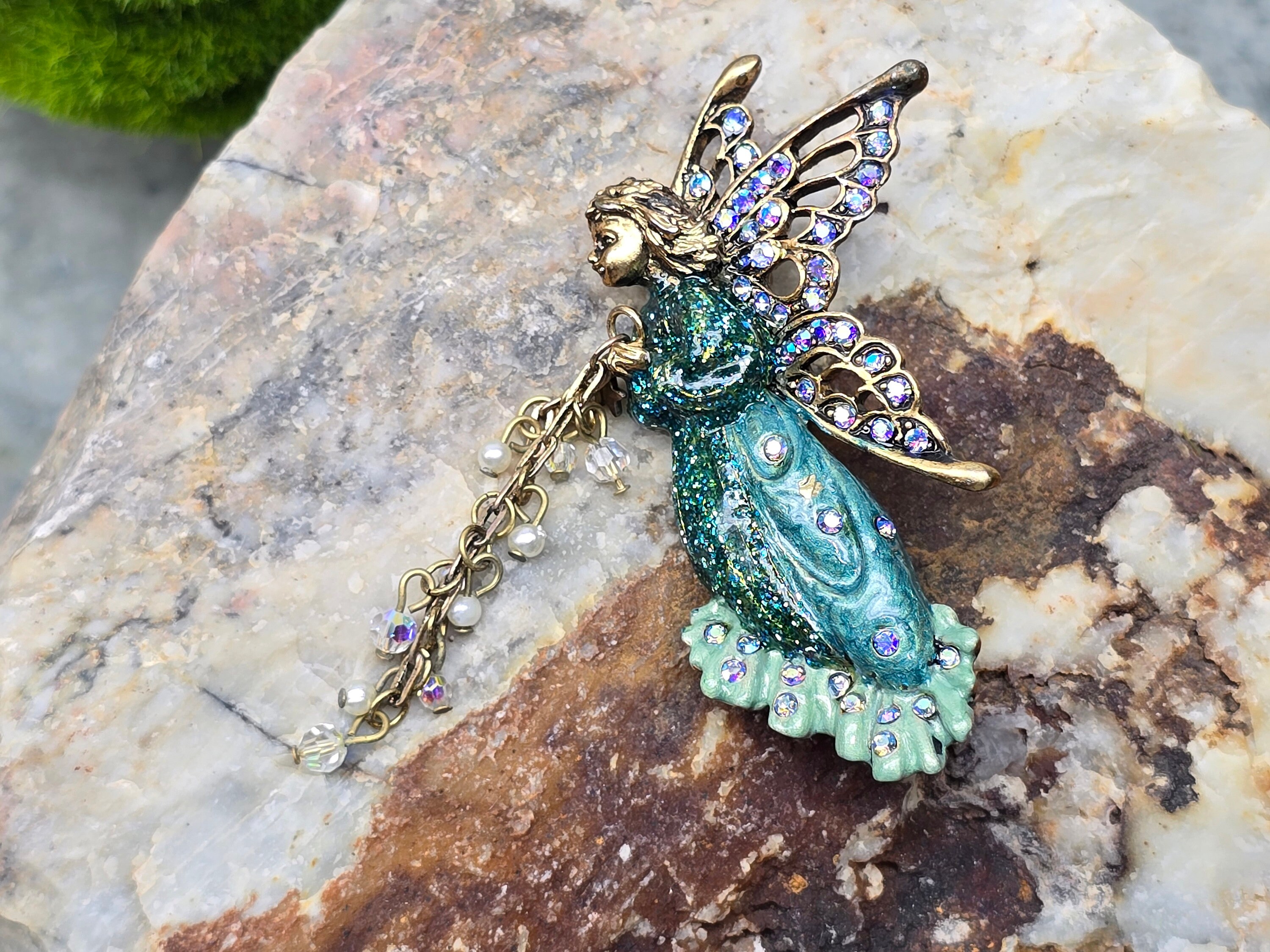 Vintage Kirks Folly Brooch, Kirks Folly Flying Fairy Brooch, Green  