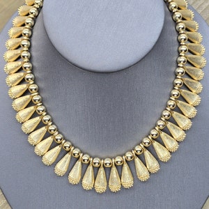 Vintage Fringed Necklace, Vintage Egyptian Revival Gold Tone Necklace, Statement Necklace, Vintage Egyptian Revival Jewelry