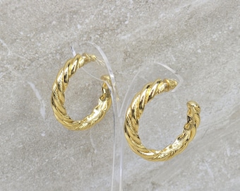 Boucles D'oreilles Vintage Signées Trifari - Métal Doré - Anciennes - Occasion