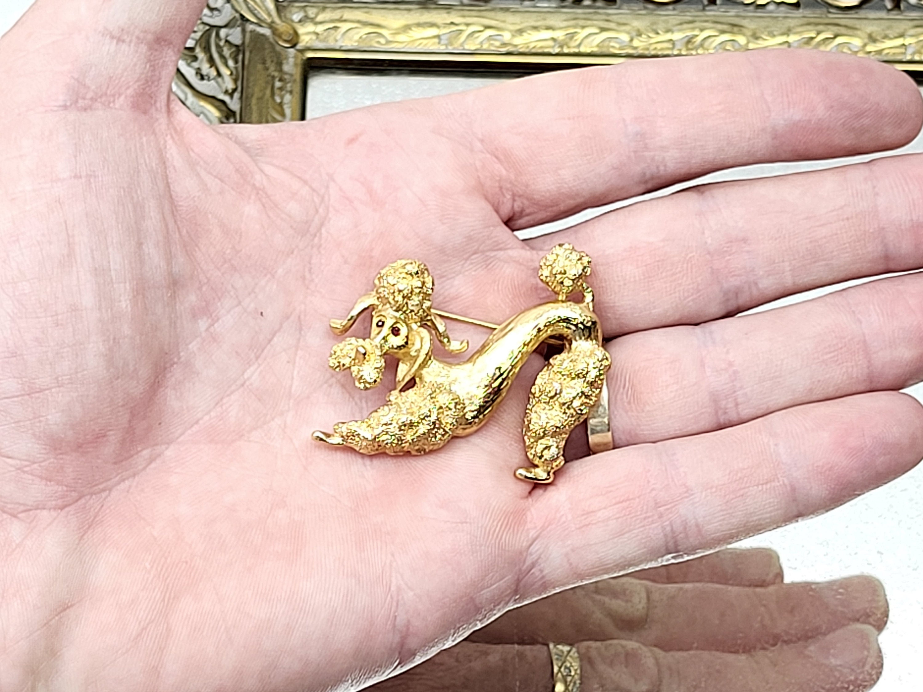 Vintage Monet Poodle Brooch, Gold Tone Poodle Pin, Monet Dog