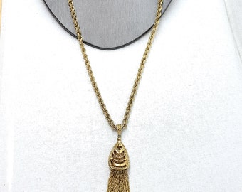 Vintage Monet Gold Tassel Necklace, 29&quot; Monet Twisted Rope Tassel Necklace, Rare Monet Necklace, Vintage Monet Jewelry