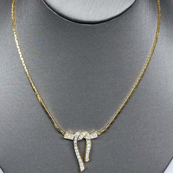Vintage Givenchy Necklace, Rare Givenchy Crystal Bow Necklace, 16" Givenchy Gold Tone Necklace, Vintage Givenchy Jewelry
