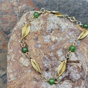 Vintage Karen Lynne GF and Jade Tennis Bracelet, 12K GF Filigree