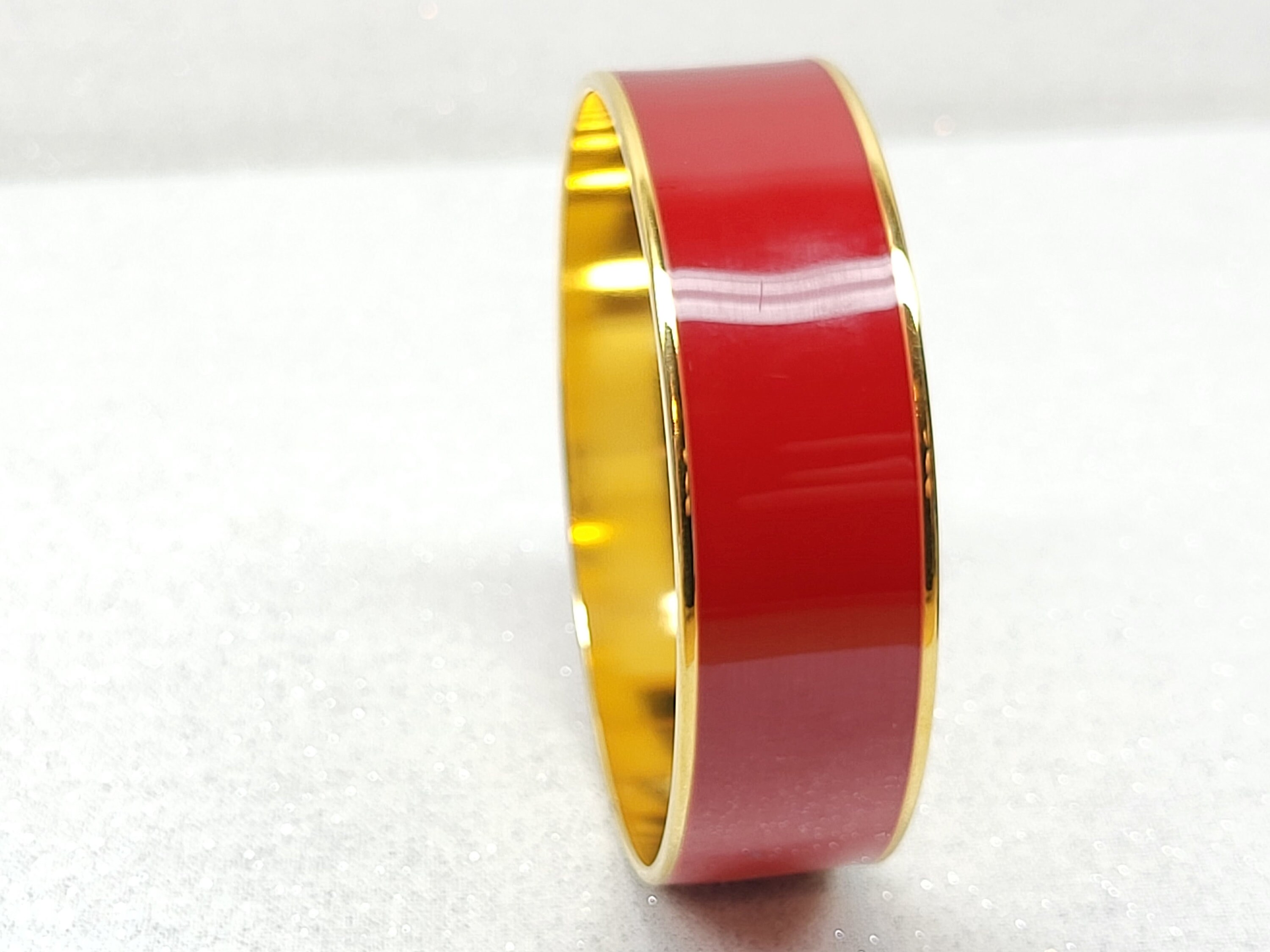Vintage Monet Enamel Bangle Bracelet, Wide Red Gold Tone