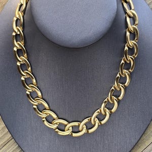 Vintage Monet Necklace, Monet Curb Chain Necklace, Rare Monet Satin Gold Tone Flat Link Chain Necklace, Vintage Monet Jewelry