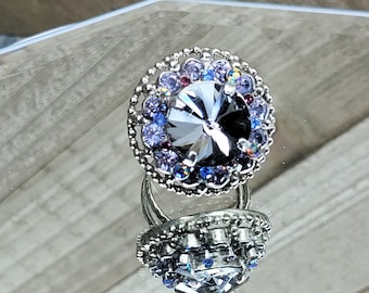 Vintage Sorrelli Jewelry, Sorrelli Ring, Sorrelli Crystal Ring, Silver Statement Ring, One Size, Designer Ring, Bling Bling Ring