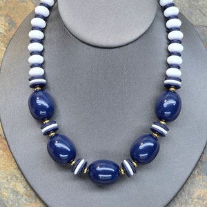 Vintage Monet Necklace, Blue and White Lucite Beaded Necklace, Monet Nautical Necklace, Vintage Monet Jewelry