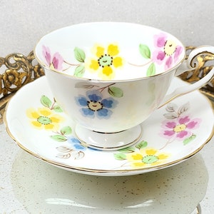 Vintage Tuscan Tea Cup Saucer Set, Tuscan Fine Bone China, Flower Tea Cup Set, Collectible Tea Cup, English Fine China
