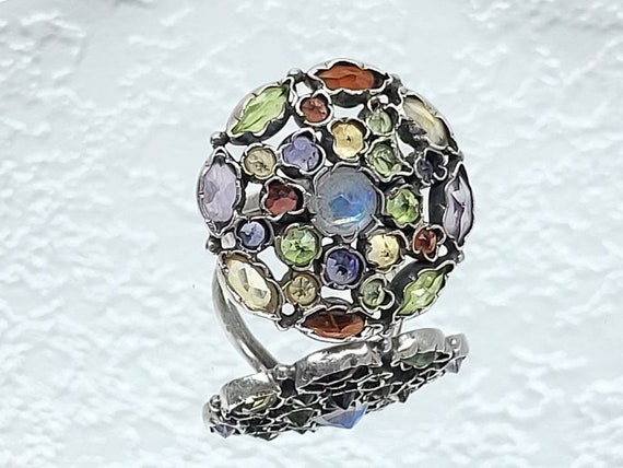 Vintage Gemstone Ring Sterling Silver Multiple Gemsto Gem Vintage Gemstone Ring Sterling Silver Multiple Gemsto Gem