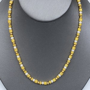 Vintage Pearl and Gold Tone Necklace, Gold Chunk and Fresh Water Pearl Beaded Necklace, 18" Gold and Pearl Necklace