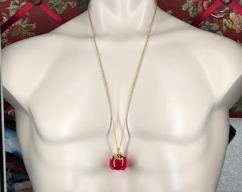 Vintage Avon Red Lucite Apple Pendant Necklace Gold Tone Chain