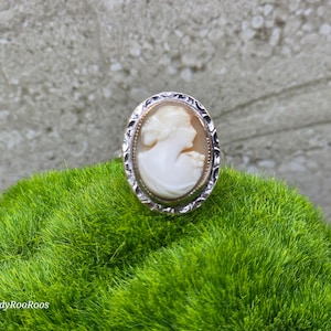 Vintage Cameo Ring, Sterling Silver Carved Cameo Ring, Size 4.25 Cameo Ring, Vintage Cameo Jewelry