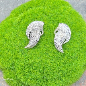 Sterling Silver Earrings, Double Leaf Silver Earrings, Silver Feather Earrings, Vintage Sterling Silver Jewelry