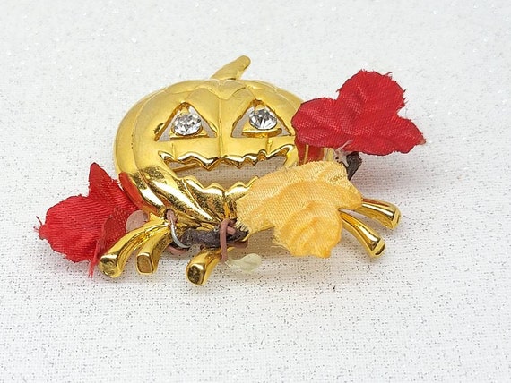 Vintage Avon Golden Pumpkin Brooch Jack O Lantern… - image 5