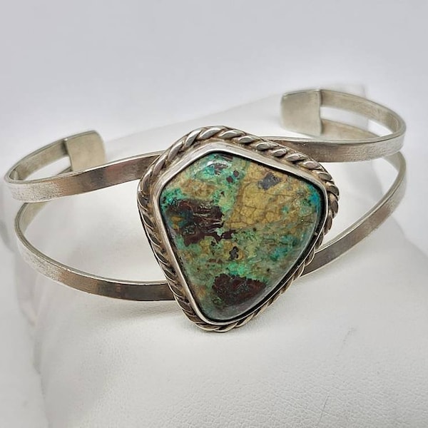 Vintage Sterling Silver Turquoise Cuff Bracelet, Turquoise Chunk Southwest Handmade Native American Jewelry