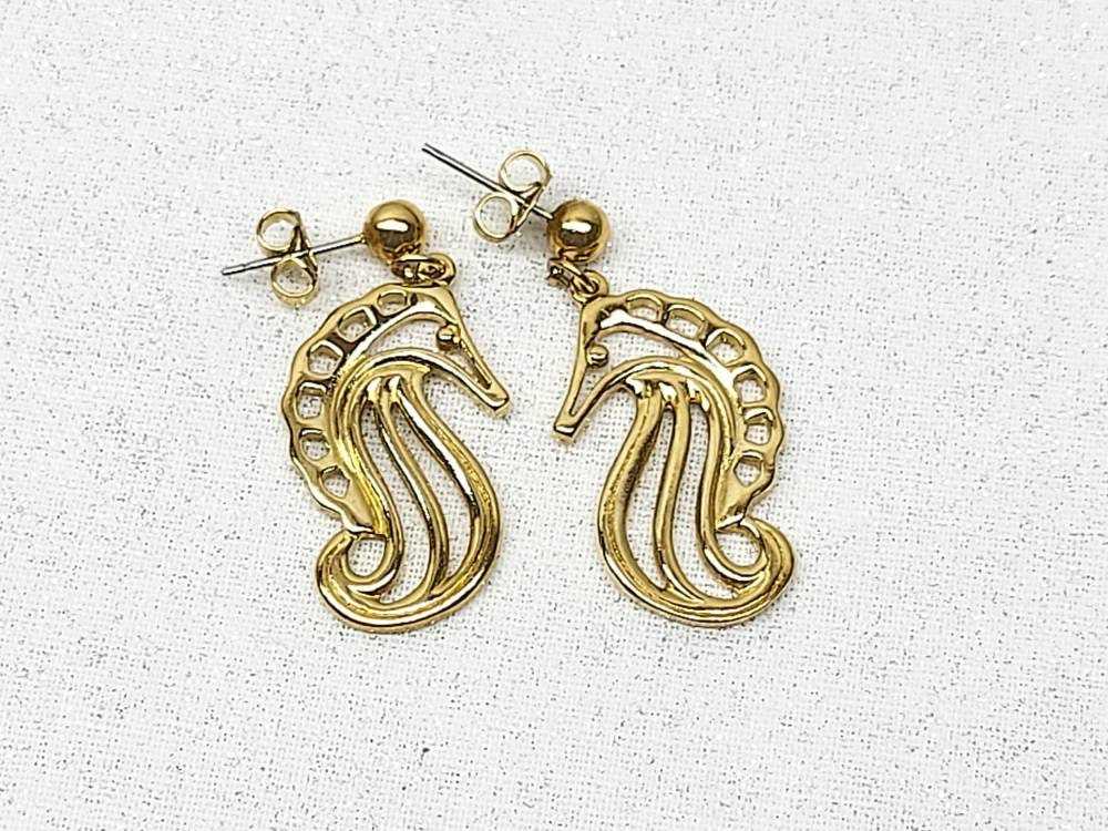 thumbnail image 2 of Seahorse Enamel Drop Dangle Earrings – Silver Rhodium & Blue, Hook Closure, Beach Sea Jewelry For Women 2 of 3