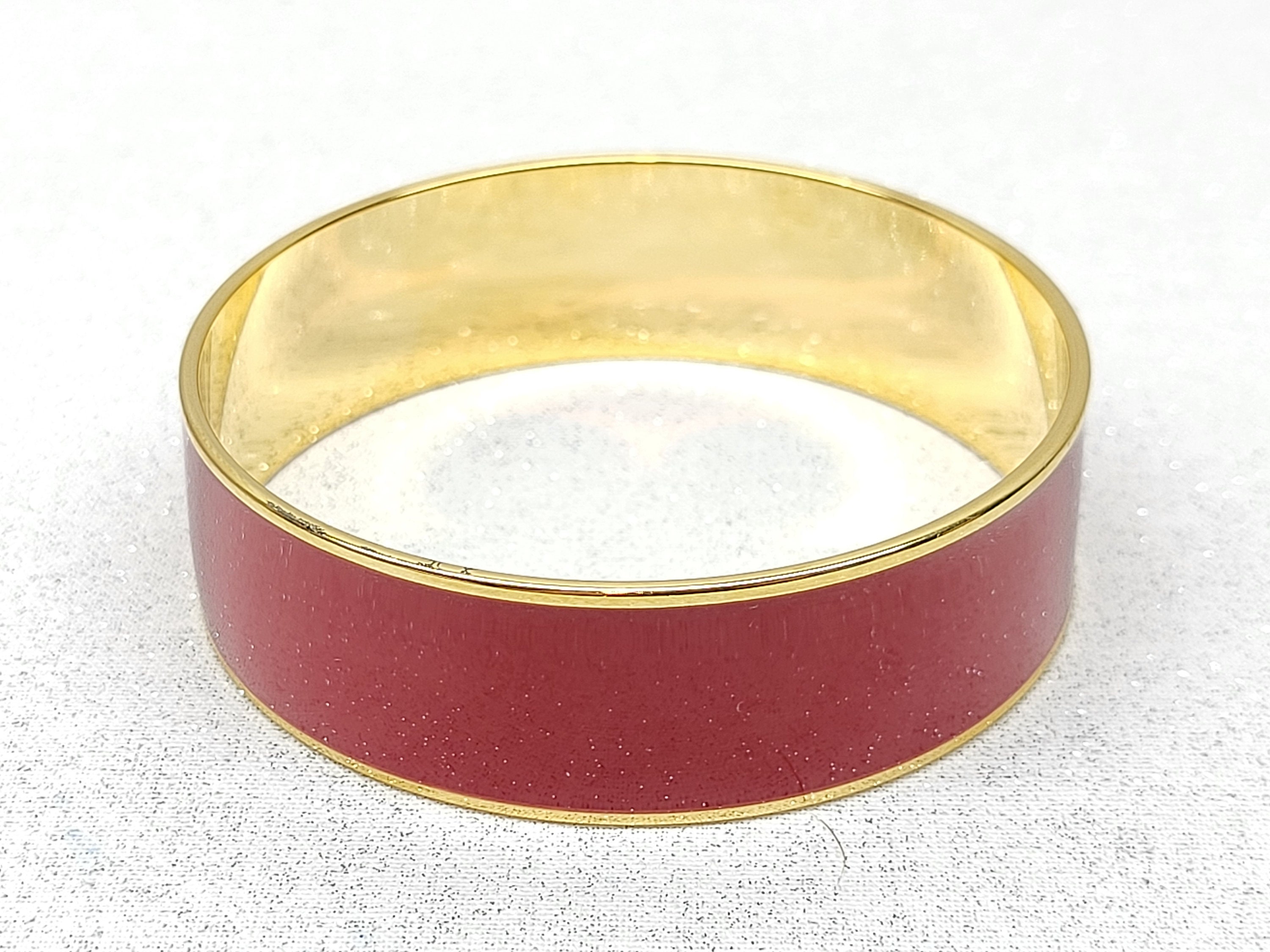 Vintage Monet Enamel Bangle Bracelet, Wide Red Gold Tone
