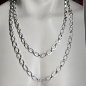 Monet Necklace, Vintage Monet Silver Tone Long Necklace, Monet 54 inch Necklace, Textured Oval Link Necklace, VIntage Monet Jewelry