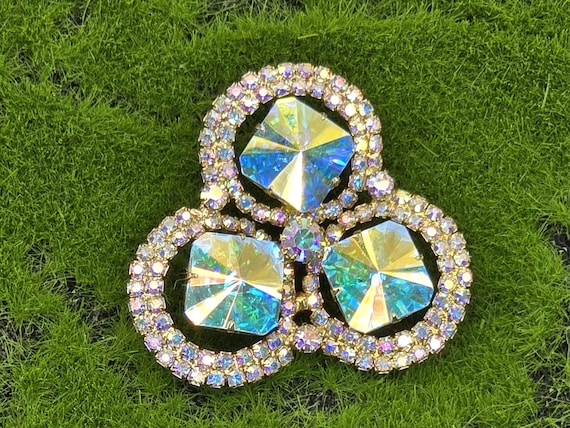 Vintage Aurora Borealis Brooch, Statement Crystal AB Rhinestone Brooch, Rhinestone Brooch, Crystal Brooch, Vintage Brooch