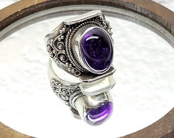 Vintage Sterling Silver Amethyst Cabochon Ring Southwest Silver Ring OOAK 925 Statement Ring Size 8.5