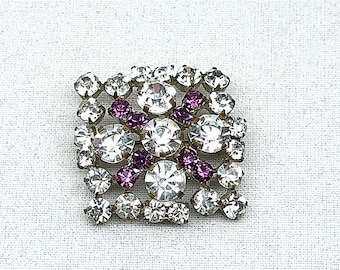 Vintage Austrian Crystal Brooch, Amethyst Purple and Clear Crystal Brooch, Vintage Crystal Brooch