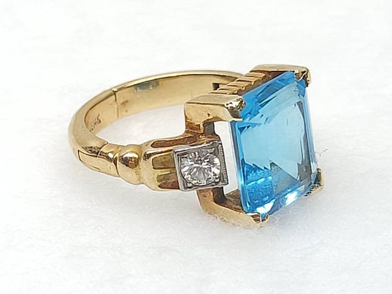 Antique 14k Gold Ring, Aquamarine and Diamond Rin… - image 3