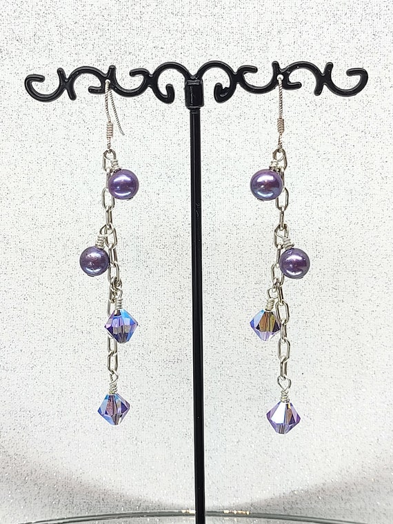 Sterling Silver Purple Pearl Drop Earrings, Crysta