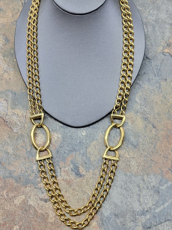 Vintage Napier Double Chain Necklace, Napier Gold… - image 1