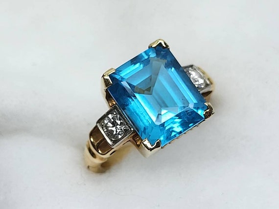 Antique 14k Gold Ring, Aquamarine and Diamond Rin… - image 8
