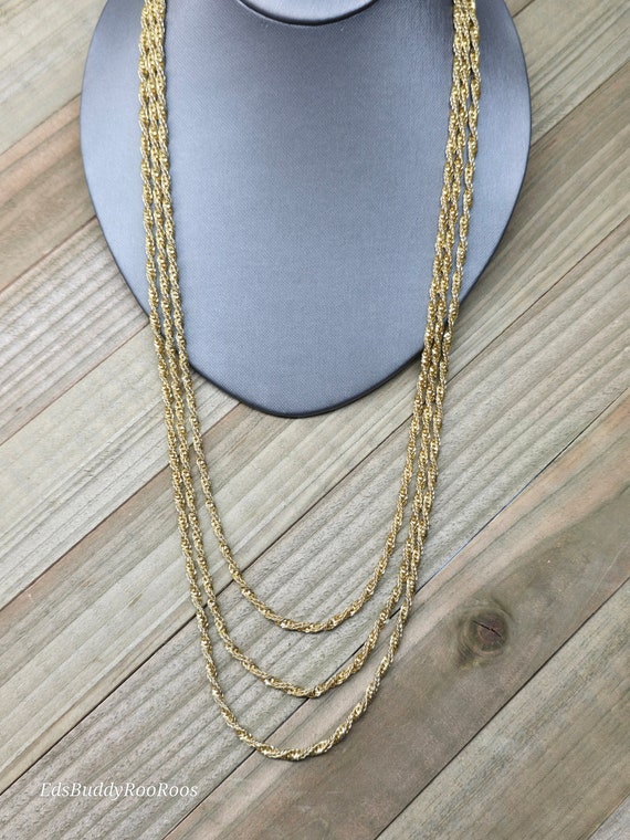 Vintage Hobe Necklace, Three Strand Hobe Chain Nec