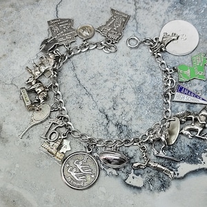 Vintage Sterling Silver Charm Bracelet, vintage Silver Charms, 7&quot; Vintage Sterling Bracelet with Charms