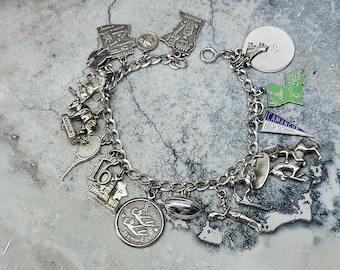 Vintage Sterling Silver Charm Bracelet, vintage Silver Charms, 7" Vintage Sterling Bracelet with Charms