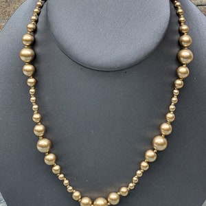 Vintage Monet Necklace, Monet Faux Gold Pearl Necklace, Monet 18&quot; Hand Knotted Gold Bead Ball Necklace, Vintage Monet Jewelry