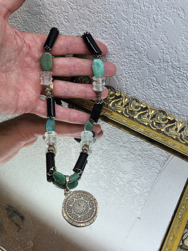 Fermoir à Cravate Ancien Argent Sterling Taxco - Calendrier Aztèque Mexique 6317