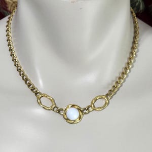 Vintage Monet Necklace, Monet Gold Tone Chain Link Necklace, Rare Monet White Lucite Cabochon Necklace, Vintage Monet Jewelry