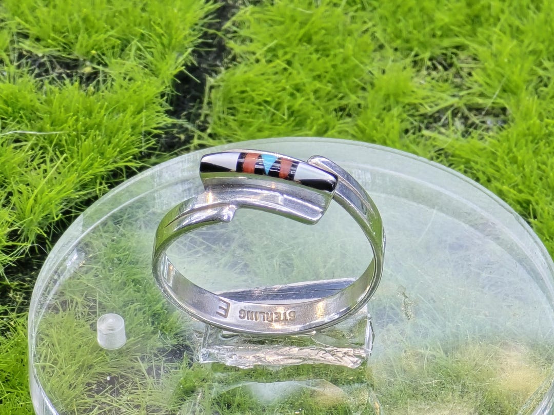 Randall Rings Vintage Navajo Randall Endito Sterling Silver Gemstone Inlay Ring, E ...