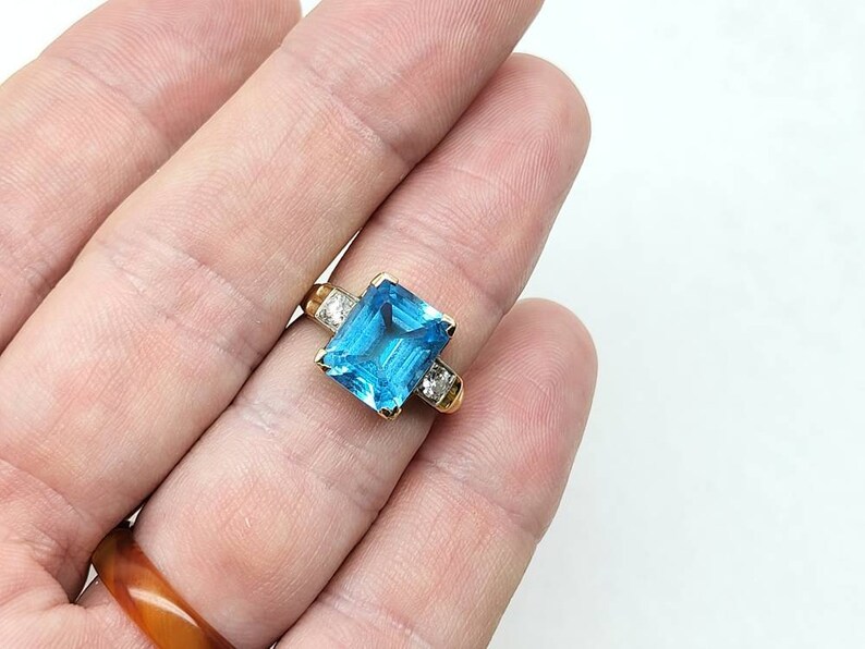 Antique 14k Gold Ring, Aquamarine and Diamond Ring 5.40ct Fingermate