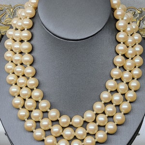 Vintage Monet 3 Strand Glass Pearl Necklace, Monet Large Faux Pearl Necklace, Knotted Glass Pearl Choker Necklace, Rare Monet Jewelry