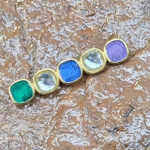 Trifari Brooch, Vintage Trifari Crystal and Enamel Bar Brooch, Gold Tone Enameled Brooch Pin, Vintage Trifari Jewelry