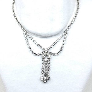 Vintage Weiss Crystal Necklace Weiss Crystal Jewelry Dangle Drop Crystal Necklace Vintage Crystal Jewelry Silver Tone 16&quot; Choker