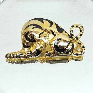 Vintage Tiger Brooch, Gold Tone Black Enamel Tiger, Big Cat Brooch, MCM Jewelry, Rare Cat Brooch, Mid Century Modern Brooch
