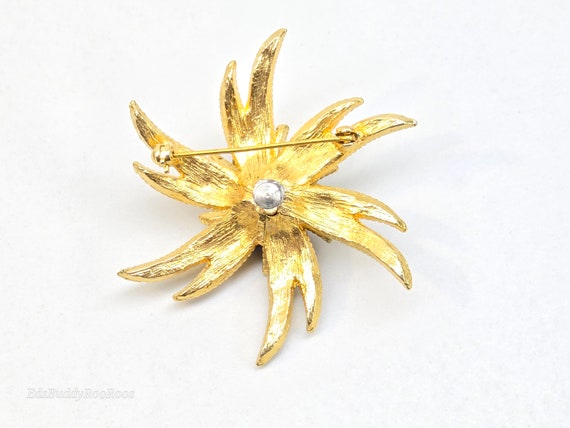 Vintage Rainbow Crystal Brooch. Gold Tone Flower … - image 9