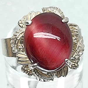 Rare Sterling Silver Ring, Red Spiny Oyster Cabochon Ring, SS Sterling Silver Rare Statement Ring, Vintage Rare Ring, Vintage Ring Size 6