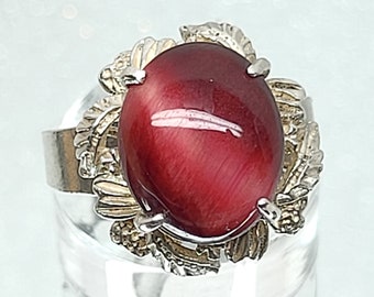 Rare Sterling Silver Ring, Red Spiny Oyster Cabochon Ring, SS Sterling Silver Rare Statement Ring, Vintage Rare Ring, Vintage Ring Size 6