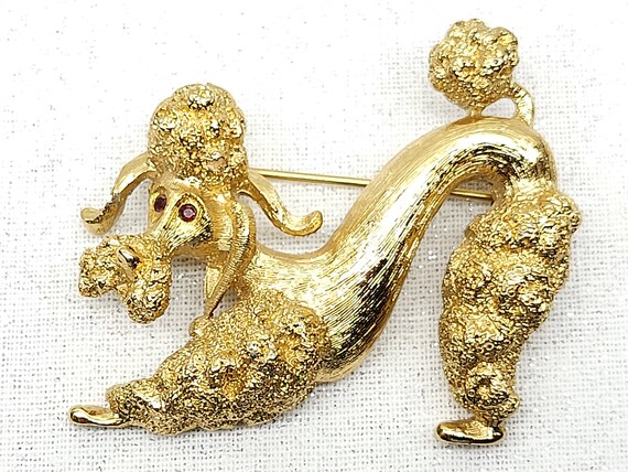 Vintage Monet Poodle Brooch, Gold Tone Poodle Pin… - image 5