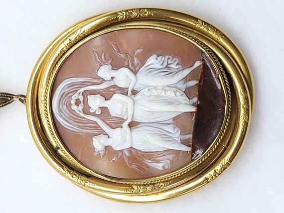 Antique Three Graces Cameo Pendant Necklace Gold … - image 7