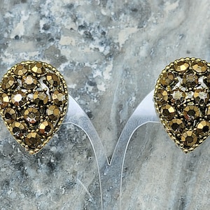 Vintage Weiss Earrings,  Crystal Earrings, Weiss Gold Crystal Teardrop Earrings, Weiss Crystal Clip On Earrings, Vintage Weiss Jewelry
